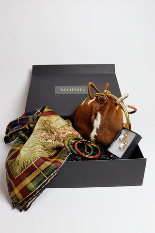 Buenos Aires vintage gift set for her with vintage horse hair bag, snake bracelets, hoops and a horseback riding scarf