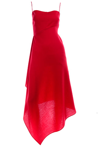1990s Carla Zampatti Red Asymmetrical Evening Dress