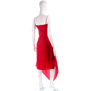 1990s Carla Zampatti Red Asymmetrical Hemline Evening Dress 