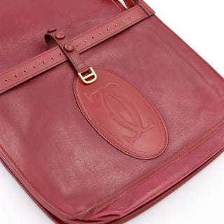 1970s Le Must de Cartier Vintage Bordeaux Leather Shoulder Bag w CC logo inside
