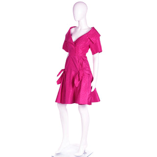 1987 Christian Dior Couture Marc Bohan Magenta Pink Evening Dress W Black Crystals