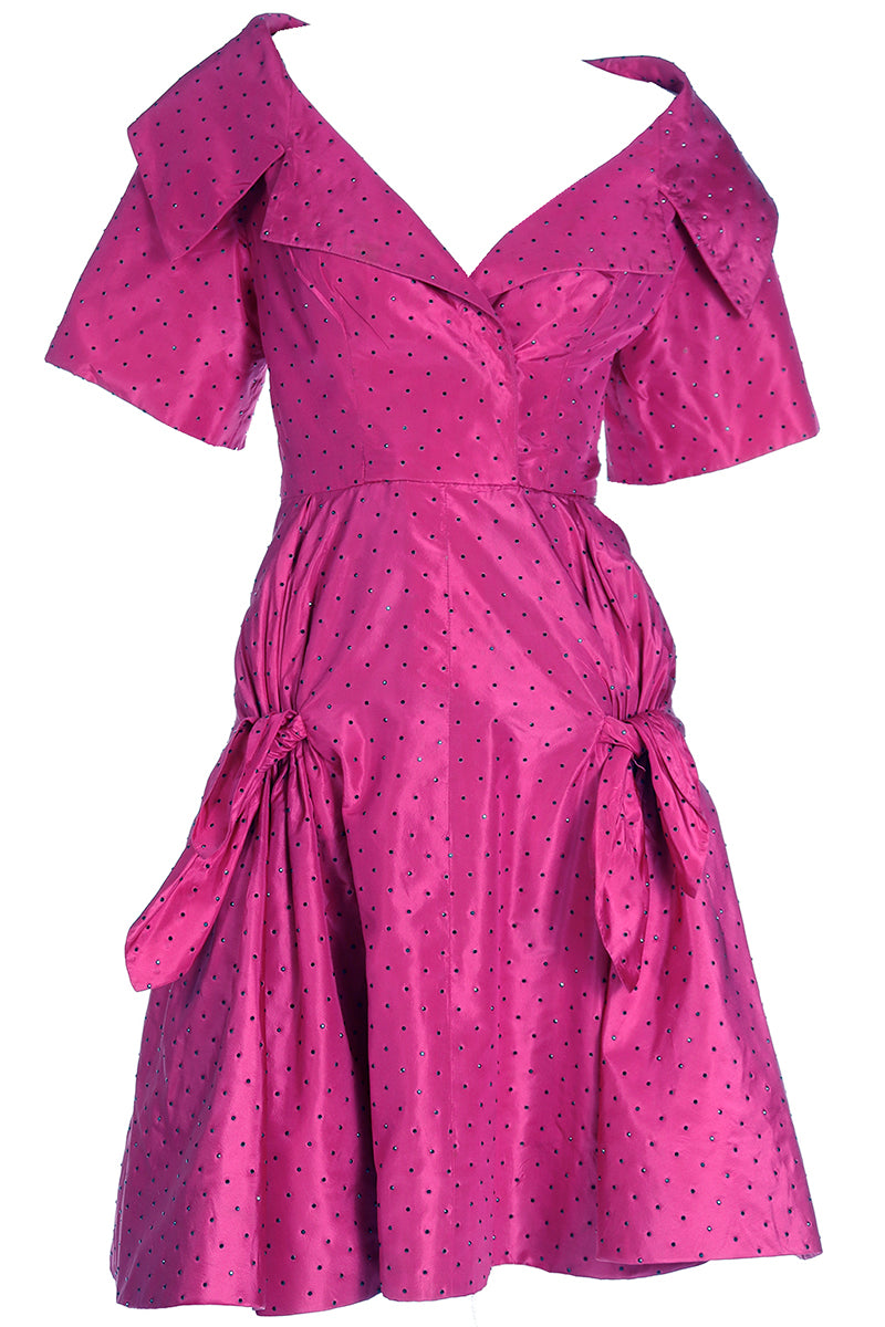 dior pink dress 1987 Christian Dior Couture Pink Evening Dress W Black Crystals – Modig