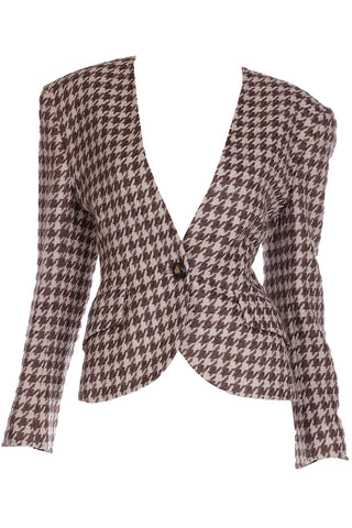 1980s Vintage Christian Dior Brown Check Houndstooth Blazer Jacket