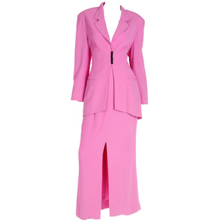 1990s Christian Dior Boutique Numbered Pink Jacket w Chiffon Drape & 2 Skirts Demi Couture label
