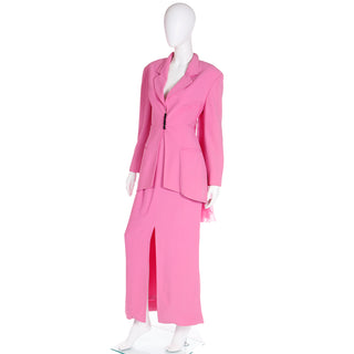 1990s Christian Dior Boutique Gianfranco Ferre Numbered Pink Jacket w Chiffon Drape & 2 Skirts
