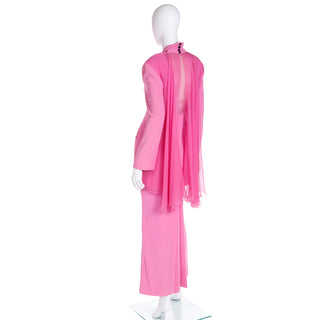 1990s Christian Dior Boutique Numbered Pink Jacket w Chiffon Drape & 2 Skirts designed by Gianfranco Ferre Demi Couture