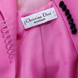 1990s Christian Dior Paris Demi Couture Boutique Numbered Pink Jacket w Chiffon Drape & 2 Skirts