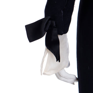 1980s Christian Dior Black Dress w Beaded Dior Logo & Organza Collar & Cuffs with bows