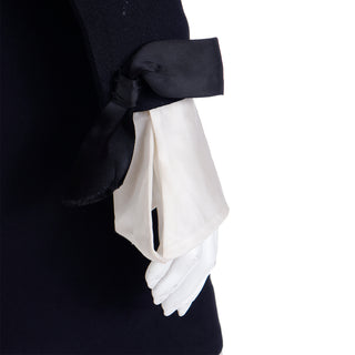 1980s Christian Dior Black Dress w Beaded Dior Logo & Organza Collar & Tie Cuffs