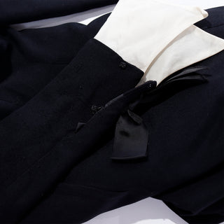 1980s Christian Dior Black Dress w Beaded Dior Logo & Organza Collar & Cuffs with ribbons