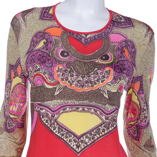 1990s Bazar Christian Lacroix Vintage Chinese Dragon Abstract Print Long Sleeve Top 