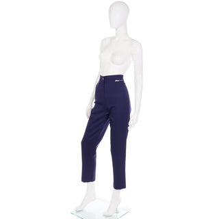 1980s Claude Montana High Waisted Vintage Navy Blue Trousers with zip pockets