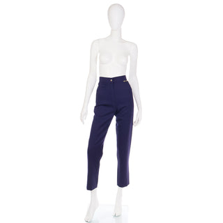 1980s Claude Montana High Waisted Vintage Navy Royal Blue Trousers