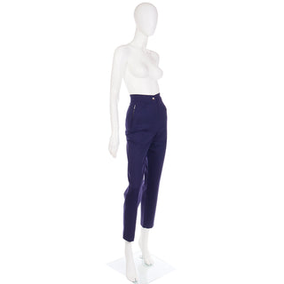 1980s Claude Montana High Waisted Vintage Navy Blue Trousers Straight fit
