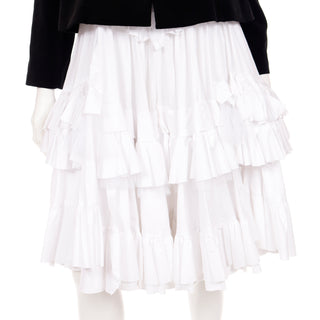 Comme des Garcons Black Velvet White Cotton Ruffled Peek a Boo Lace Dress