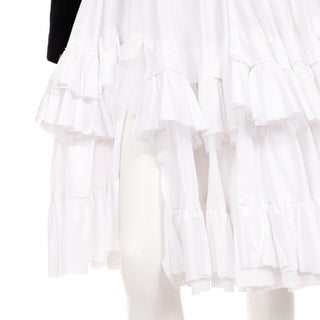 Comme des Garcons Black Velvet White Cotton Ruffle Tiered Peek a Boo Lace Tulle Dress