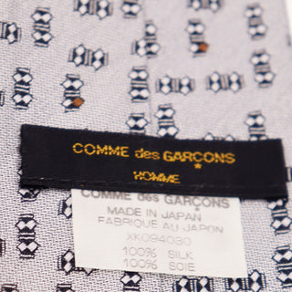 Comme des Garcons Homme Vintage Abstract Silver Grey Silk Tie Japan