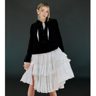 Black & White Comme des Garcons Black Velvet White Cotton Ruffle Peek a Boo Lace Dress
