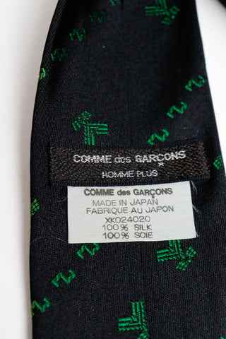 Comme des Garcons Homme Plus Necktie Black Silk Tie W/ Green Embroidery Japan