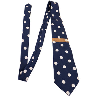 Comme des Garcons Homme Plus Navy Blue Polka Dot Silk Tie w Abstract Copper Band
