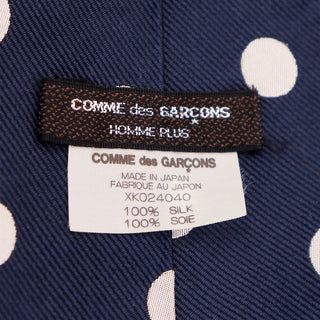 Comme des Garcons Homme Plus Navy Blue Polka Dot Silk Tie w Copper Band 100% Silk