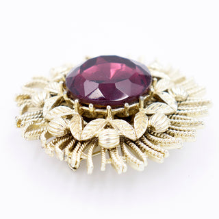 1960s Coro Vintage Gold Abstract Vintage Brooch With Faceted Purple Stone