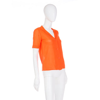 1970s Courreges Vintage Orange Cotton Short Sleeve Shirt Top