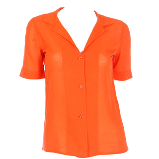 1970s Courreges Vintage Orange Cotton Short Sleeve Shirt Size A