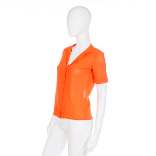 1970s Courreges Vintage Orange Cotton Short Sleeve Button Down Shirt 