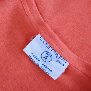 1970s Courreges Vintage Orange Cotton Short Sleeve Shirt Made in France