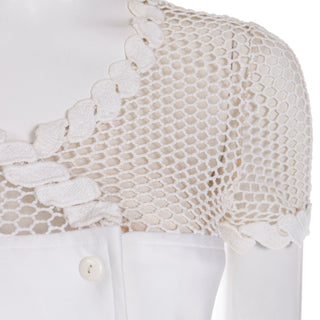 1960s Andre Courreges Space Age White Vintage Dress w Crochet mesh detail
