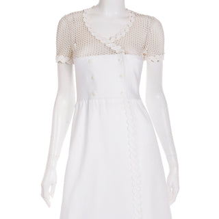 Rare 1960s Andre Courreges Space Age White Vintage Dress with mesh and crochet at bodice