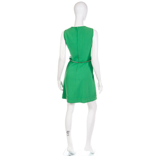 1960s Couture Veronese 414 Saint Honore Paris Vintage Green Dress with Belt