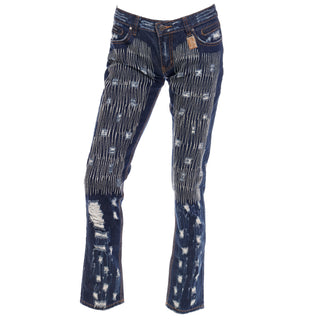 2000s Dolce & Gabbana Distressed Low Rise Denim Jeans w Embroidery Unique Pants