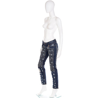 2000s Dolce & Gabbana Distressed Low Rise Denim Jeans w Embroidery Vintage Pants