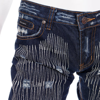 2000s Dolce & Gabbana Distressed Low Rise Denim Jeans w Embroidery Italian 44