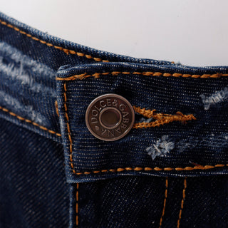 2000s Dolce & Gabbana Distressed Low Rise Denim Jeans w Embroidery Sz 44 w Branded Hardware