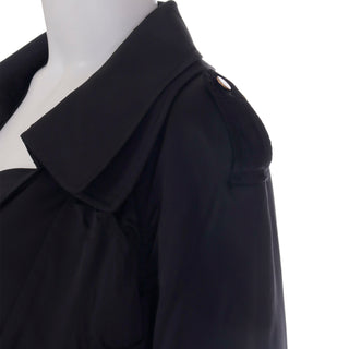 2000s Dolce & Gabbana Black Satin Cropped Trench Style Jacket w Belt