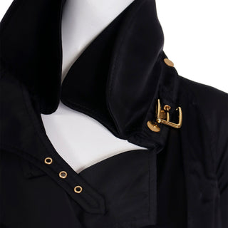 2000s Dolce & Gabbana Black Satin Cropped Trench Jacket w Belt & Buckles