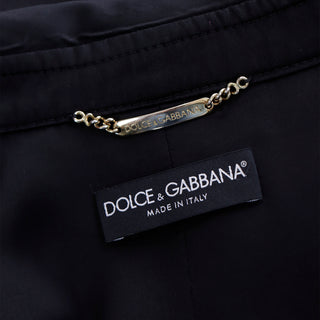 2000s Dolce & Gabbana Black Satin Cropped Trench Jacket w Belt Italy