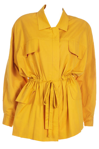 1980s Vintage Donna Karan Drawstring Yellow Cotton Coat