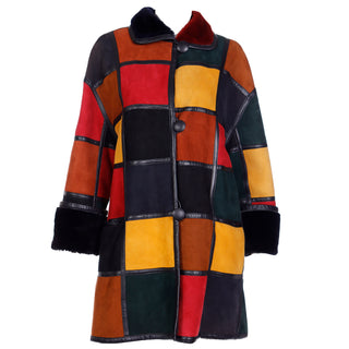1980s Donna Karan Patchwork Shearling Colorful Reversible to Faux Fur Coat