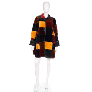 1980s Donna Karan Patchwork Shearling Reversible Faux Fur Vintage Coat