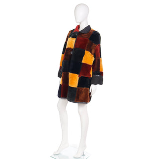 1980s Donna Karan Patchwork Vintage Shearling Reversible to Faux Fur Coat