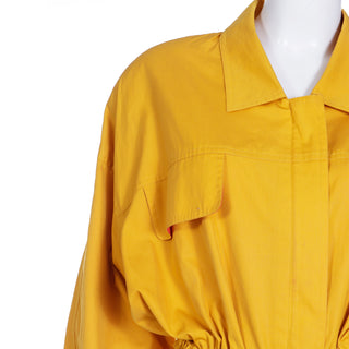 1980s Vintage Donna Karan Drawstring Yellow Cotton Coat Jacket with Pockets