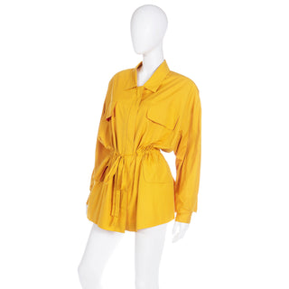 1980s Vintage Donna Karan Drawstring Yellow Cotton Jacket Coat