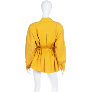 1980s Vintage Donna Karan Jacket Drawstring Yellow Cotton Coat