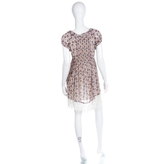 Dries Van Noten Pink Floral Dress w Crochet Lace Hem