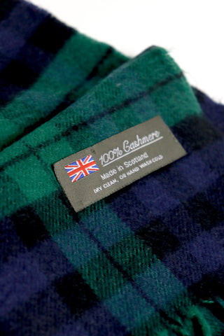 100% Cashmere scarf in blue and green tartan plaid