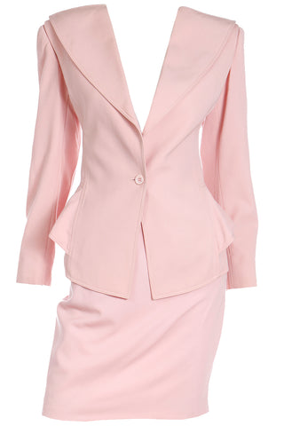 1980s Emanuel Ungaro Pink Peplum Jacket & Pencil Skirt Suit S